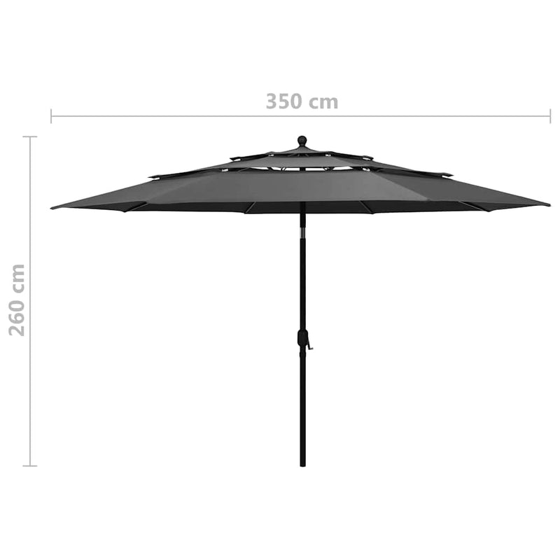 Umbrelă de grădină 3 niveluri, stâlp aluminiu, antracit, 3,5 m