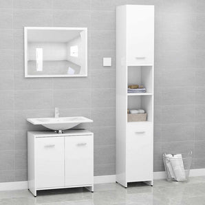 Set mobilier de baie, 3 piese, alb, lemn prelucrat