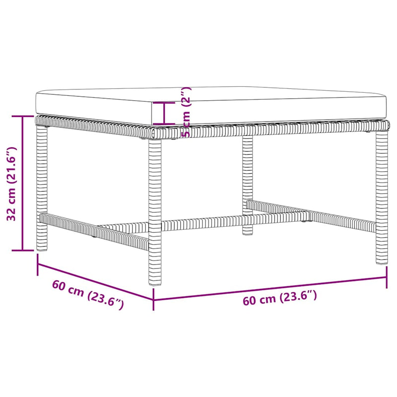 Taburet modular cu pernă, gri, poliratan