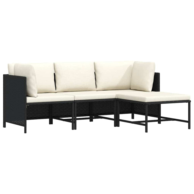 Set mobilier de grădină cu perne, 4 piese, negru, poliratan