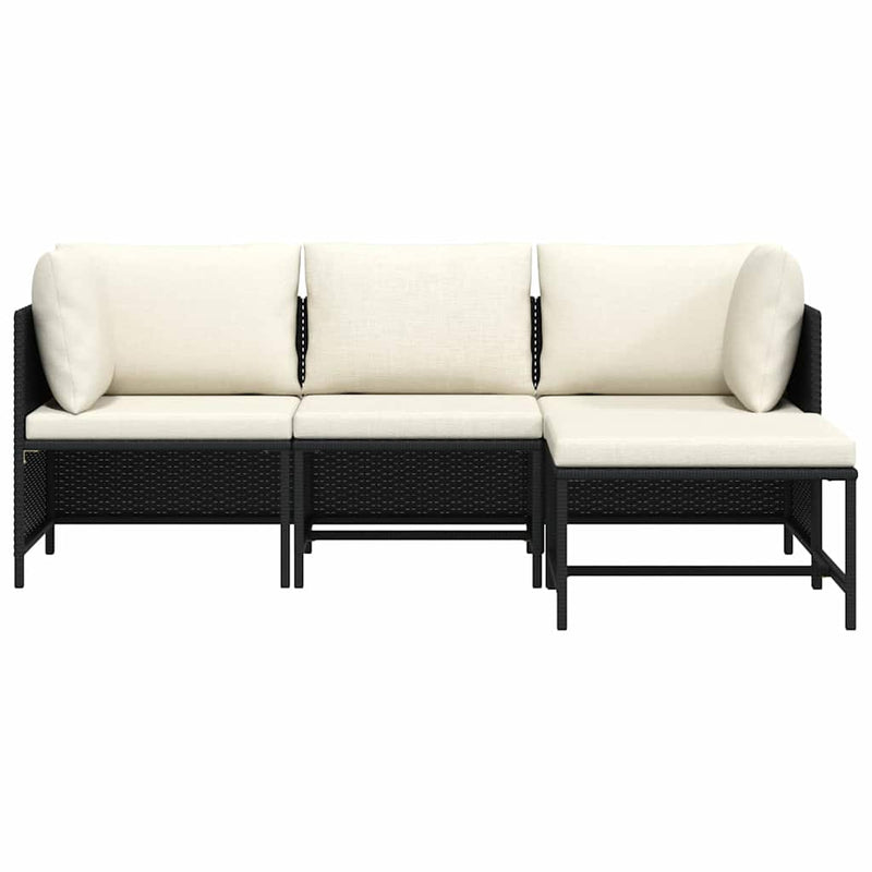 Set mobilier de grădină cu perne, 4 piese, negru, poliratan