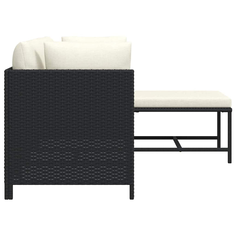 Set mobilier de grădină cu perne, 4 piese, negru, poliratan