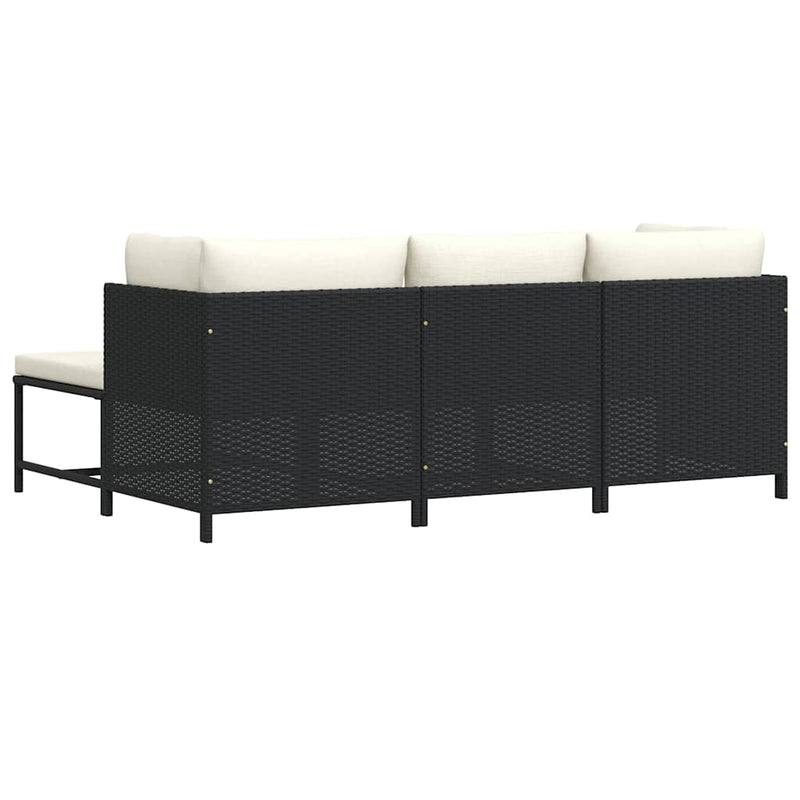 Set mobilier de grădină cu perne, 4 piese, negru, poliratan
