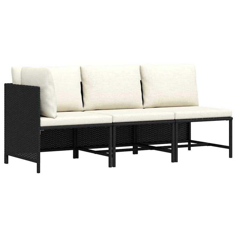Set mobilier de grădină cu perne, 3 piese, negru, poliratan