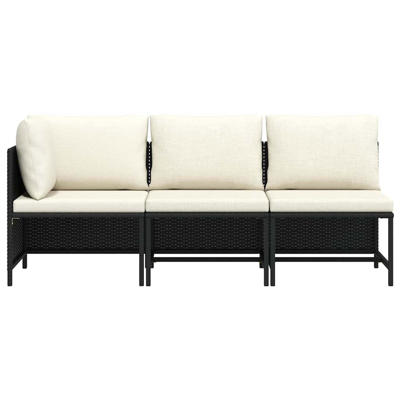 Set mobilier de grădină cu perne, 3 piese, negru, poliratan