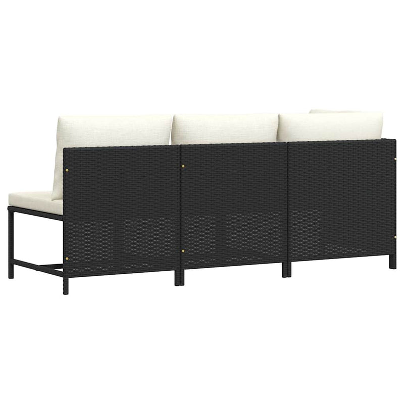 Set mobilier de grădină cu perne, 3 piese, negru, poliratan
