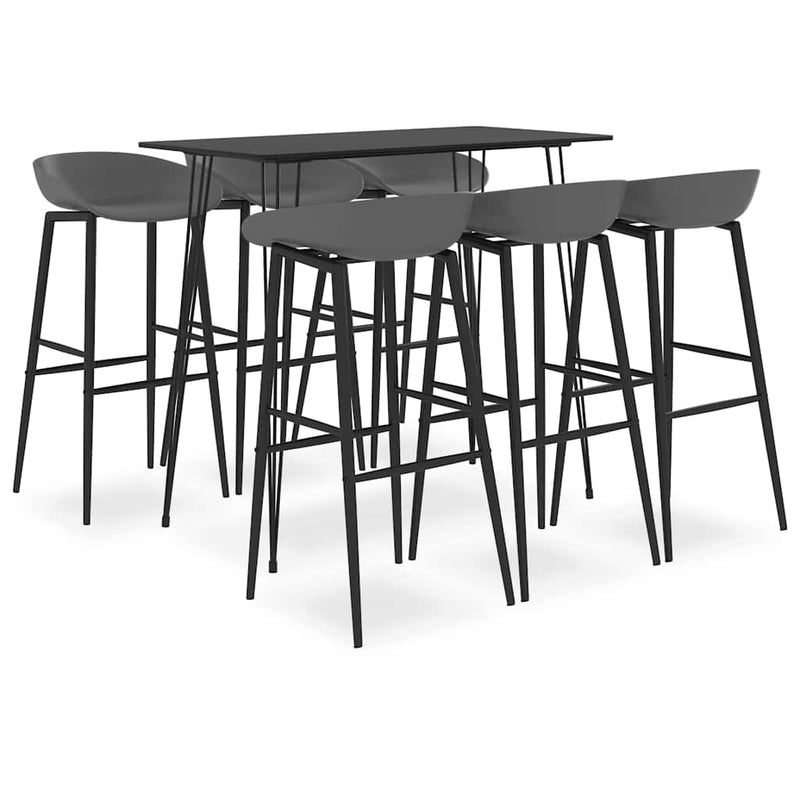 Set mobilier de bar, 7 piese, negru și gri