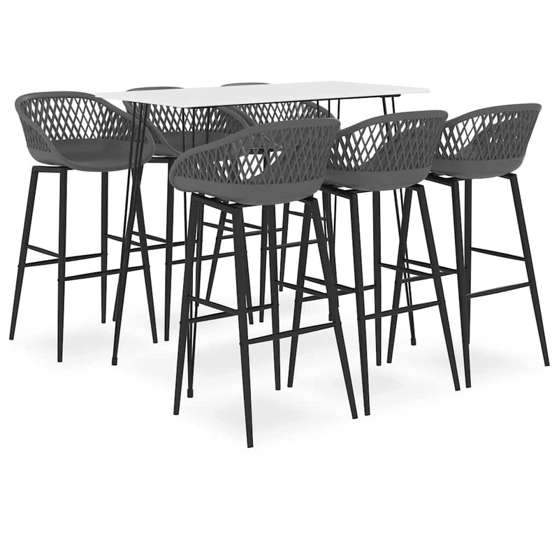 Set mobilier de bar, 7 piese, alb și gri