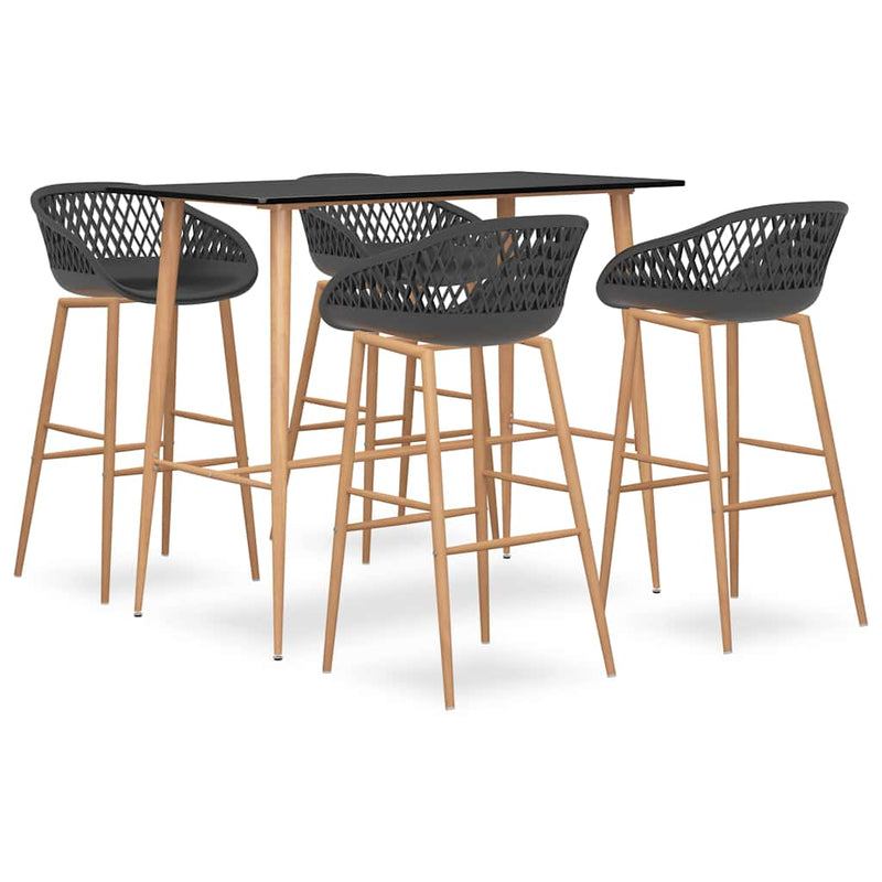 Set mobilier de bar, 5 piese, negru și gri