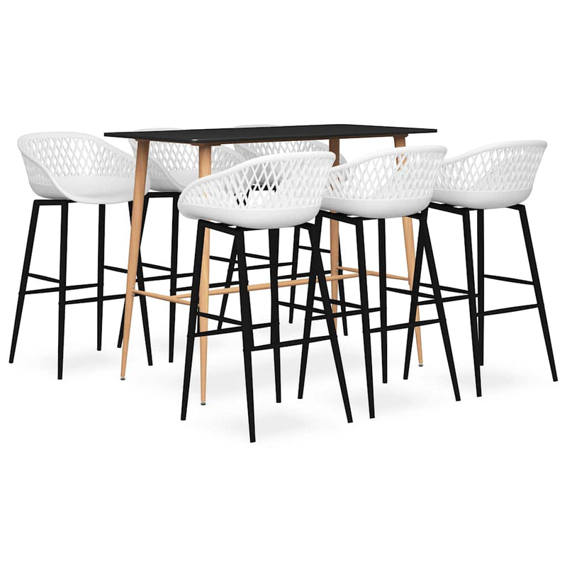 Set mobilier de bar, 7 piese, negru și alb