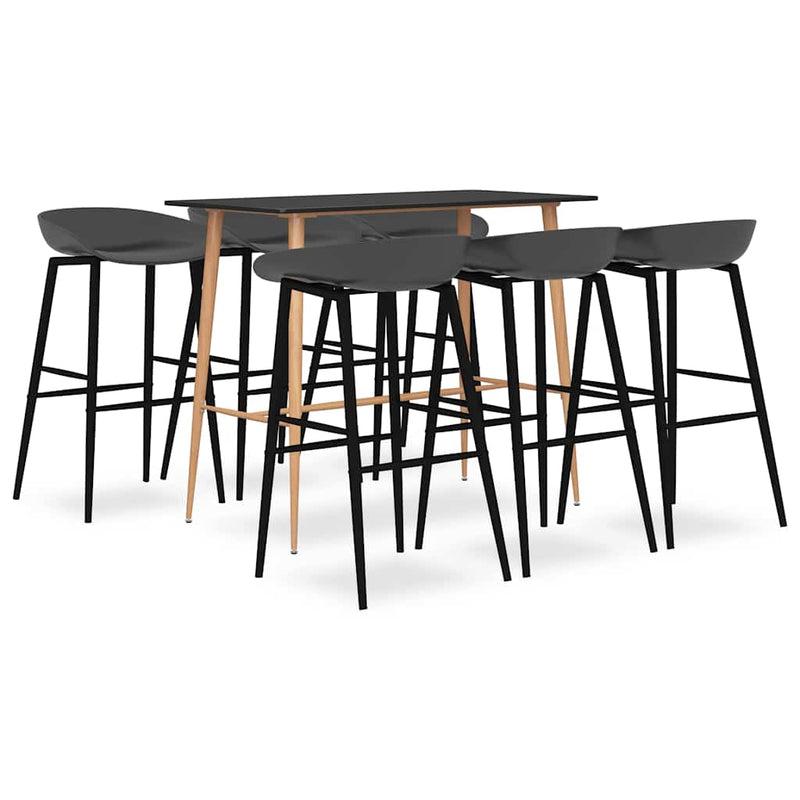 Set mobilier de bar, 7 piese, negru și gri