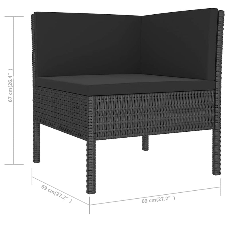 Set mobilier de grădină cu perne, 6 piese, negru, poliratan