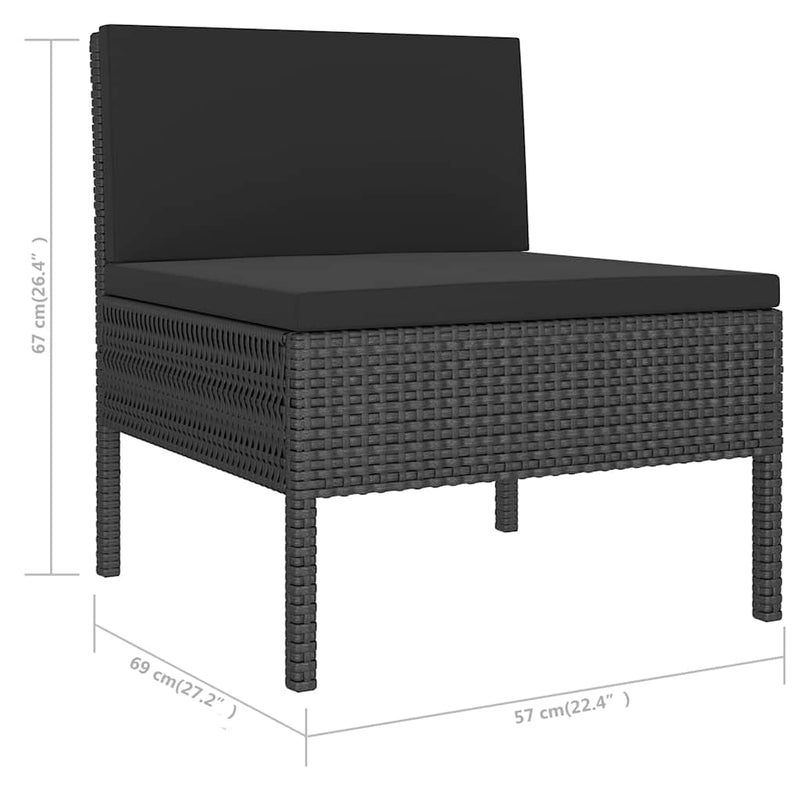 Set mobilier de grădină cu perne, 6 piese, negru, poliratan