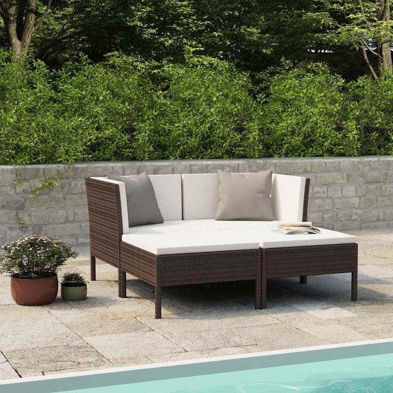 Set mobilier de grădină cu perne, 4 piese, maro, poliratan