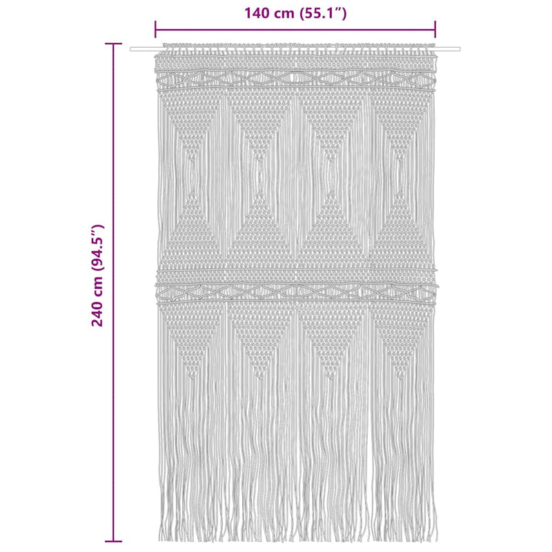 Perdea macrame, albastru, 140 x 240 cm, bumbac