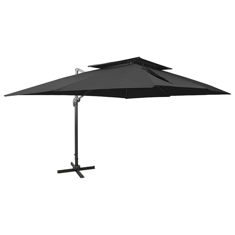 Umbrelă de grădină cantilever cu blat dublu, neagră, 400x300 cm