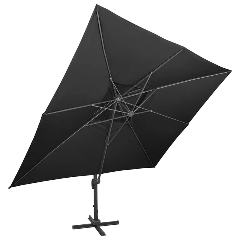 Umbrelă de grădină cantilever cu blat dublu, neagră, 400x300 cm