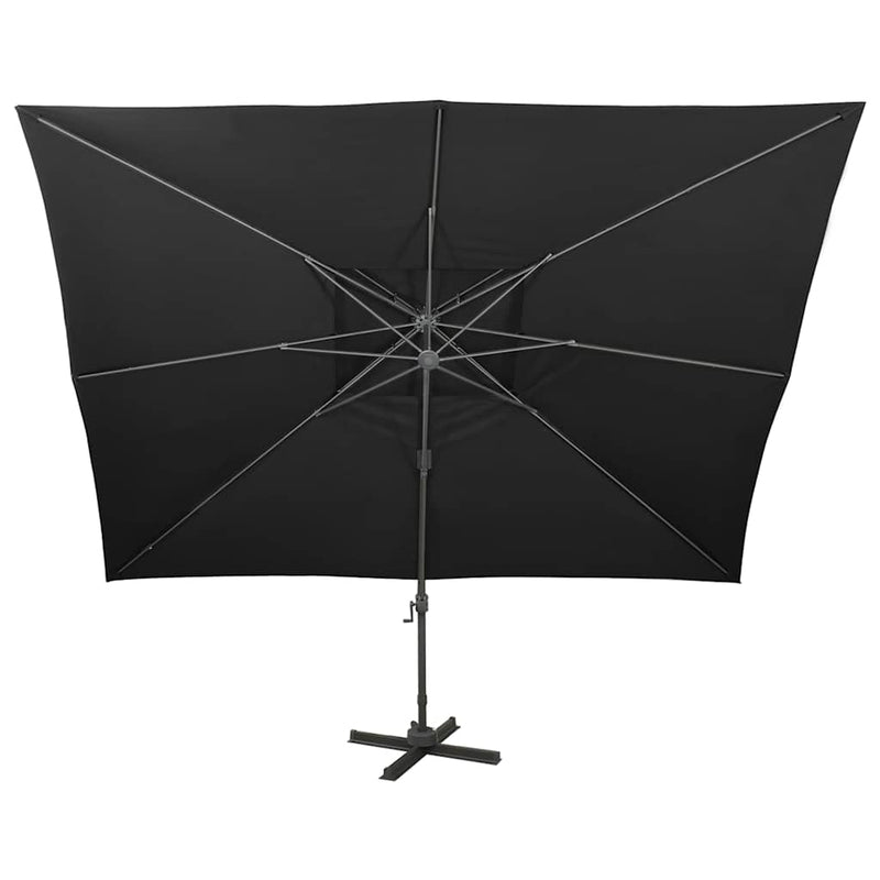 Umbrelă de grădină cantilever cu blat dublu, neagră, 400x300 cm