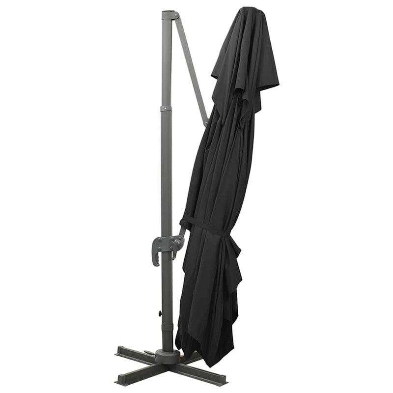 Umbrelă de grădină cantilever cu blat dublu, neagră, 400x300 cm