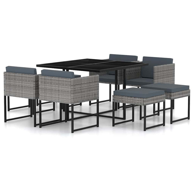 Set mobilier grădină cu perne, 9 piese, gri, poliratan