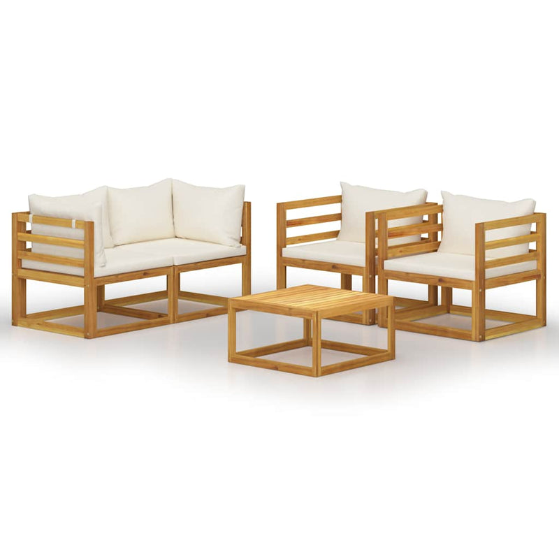Set mobilier grădină cu perne, crem, 6 piese, lemn masiv acacia