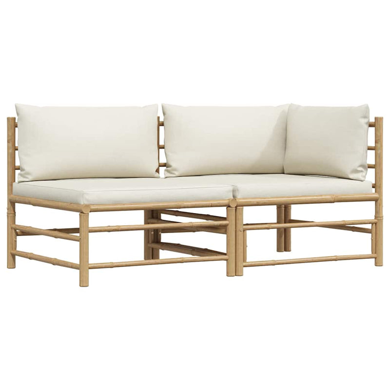 Set mobilier de grădină cu perne alb crem, 2 piese, bambus