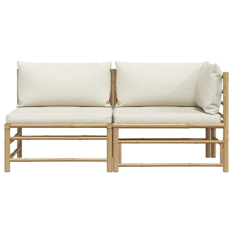 Set mobilier de grădină cu perne alb crem, 2 piese, bambus