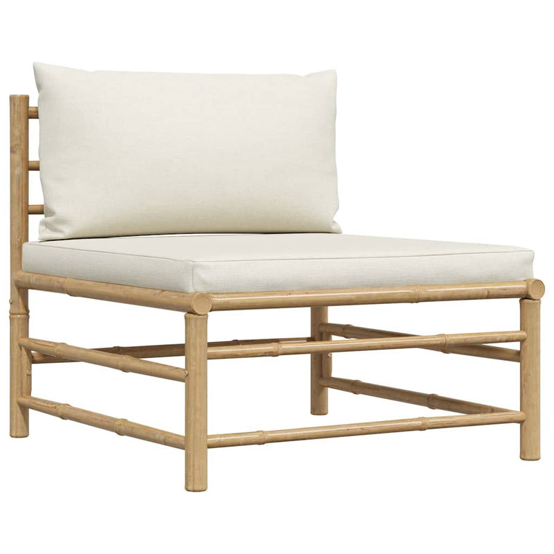 Set mobilier de grădină cu perne alb crem, 2 piese, bambus