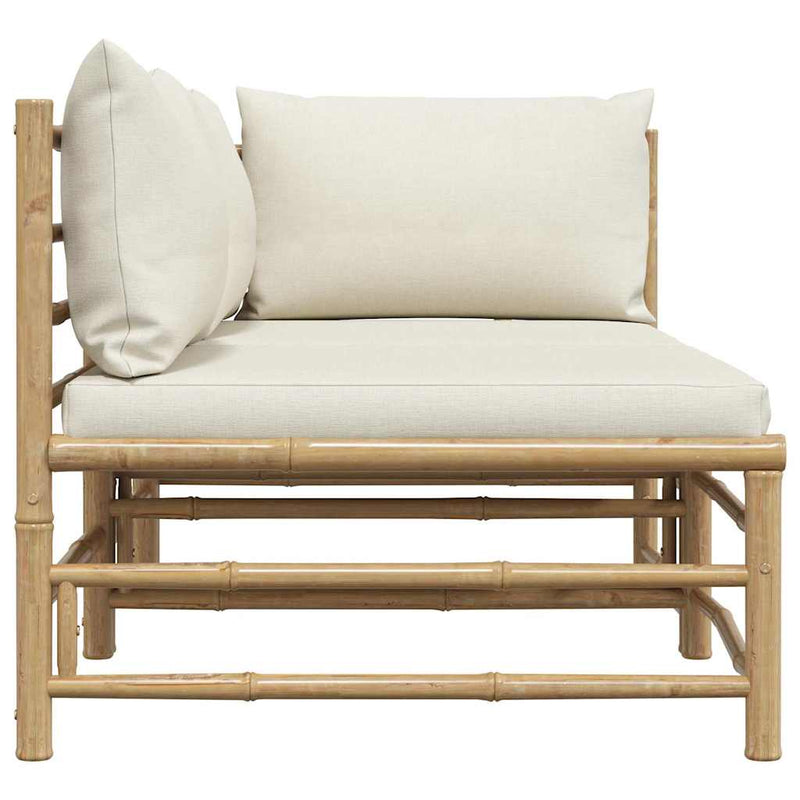 Set mobilier de grădină cu perne alb crem, 2 piese, bambus