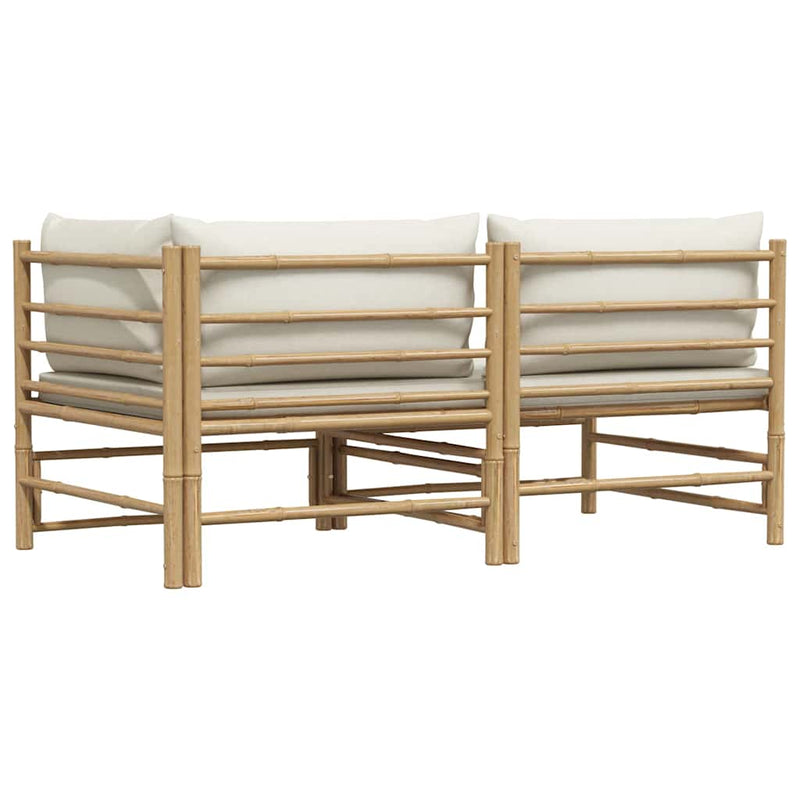 Set mobilier de grădină cu perne alb crem, 2 piese, bambus