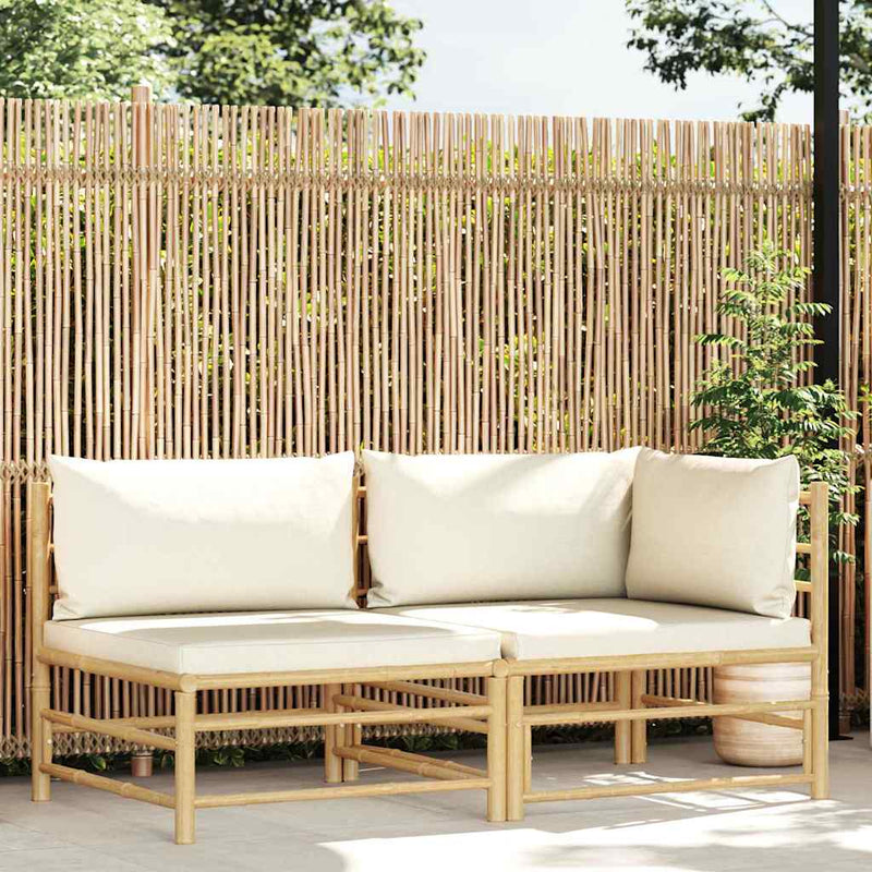 Set mobilier de grădină cu perne alb crem, 2 piese, bambus