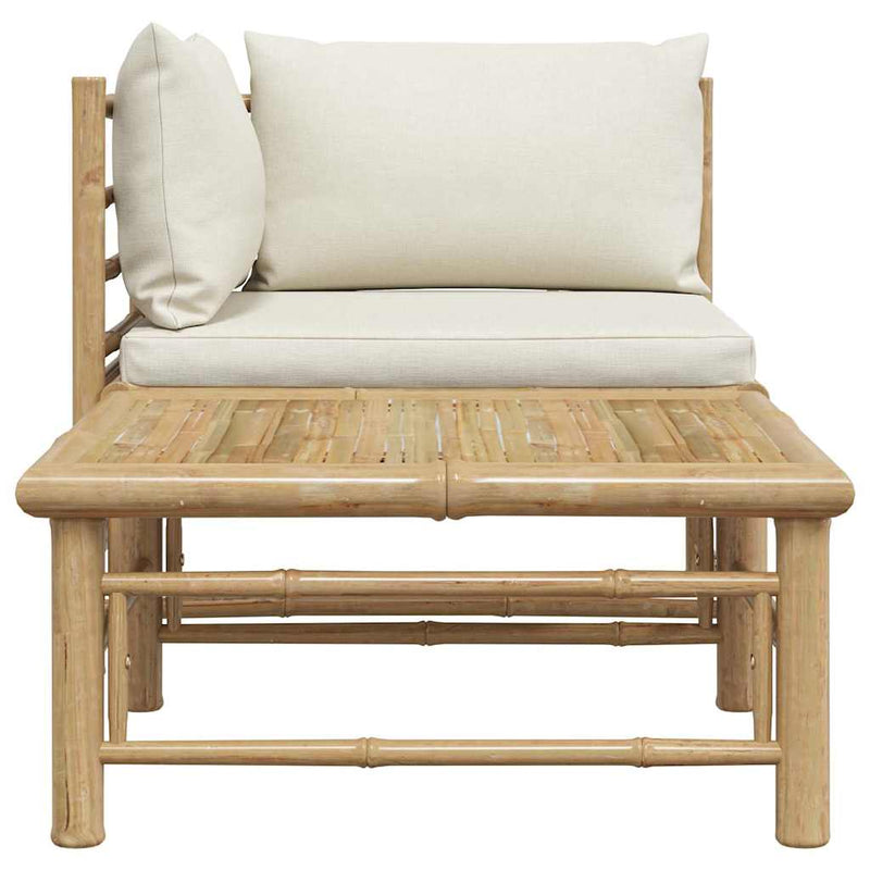Set mobilier de grădină, 2 piese, perne alb crem, bambus