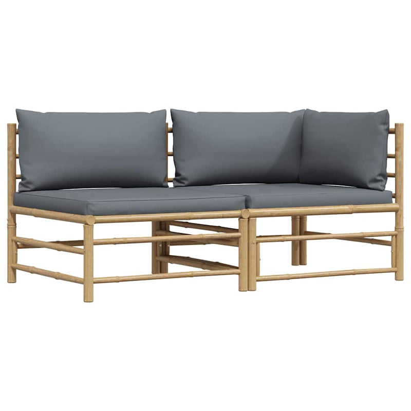 Set mobilier de grădină cu perne gri închis, 2 piese, bambus