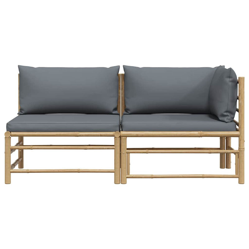 Set mobilier de grădină cu perne gri închis, 2 piese, bambus