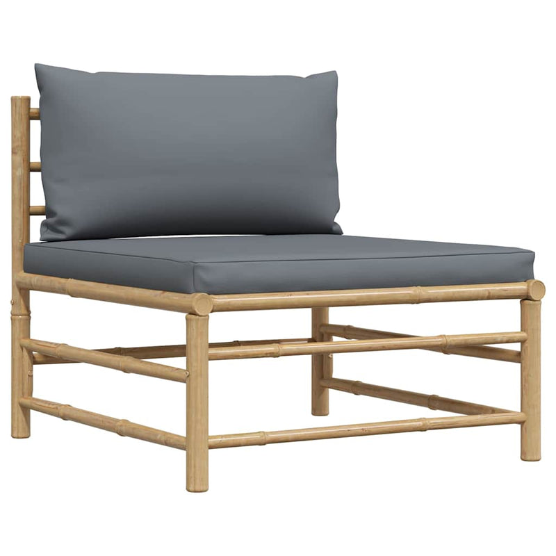 Set mobilier de grădină cu perne gri închis, 2 piese, bambus