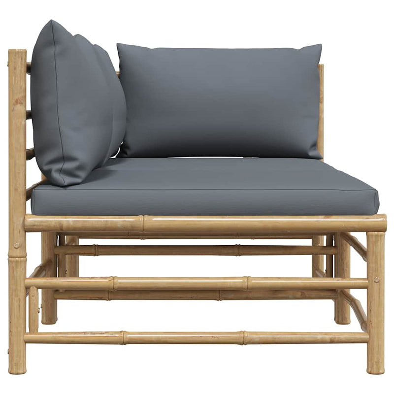 Set mobilier de grădină cu perne gri închis, 2 piese, bambus