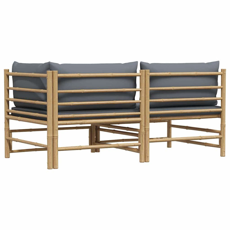 Set mobilier de grădină cu perne gri închis, 2 piese, bambus