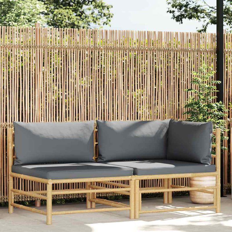 Set mobilier de grădină cu perne gri închis, 2 piese, bambus