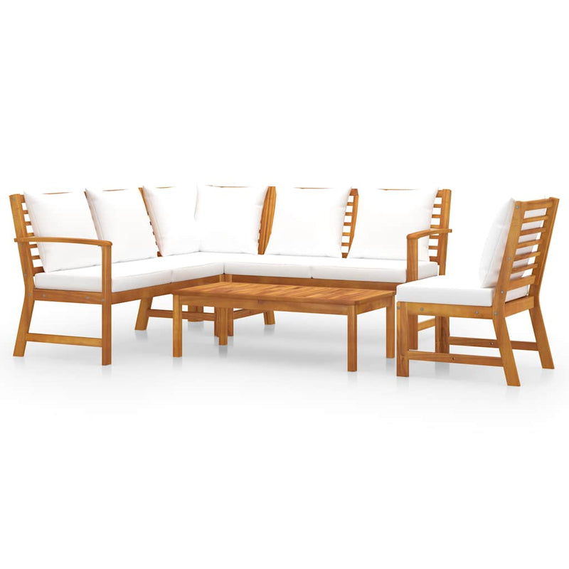 Set mobilier de grădină cu perne crem, 5 piese, lemn de acacia