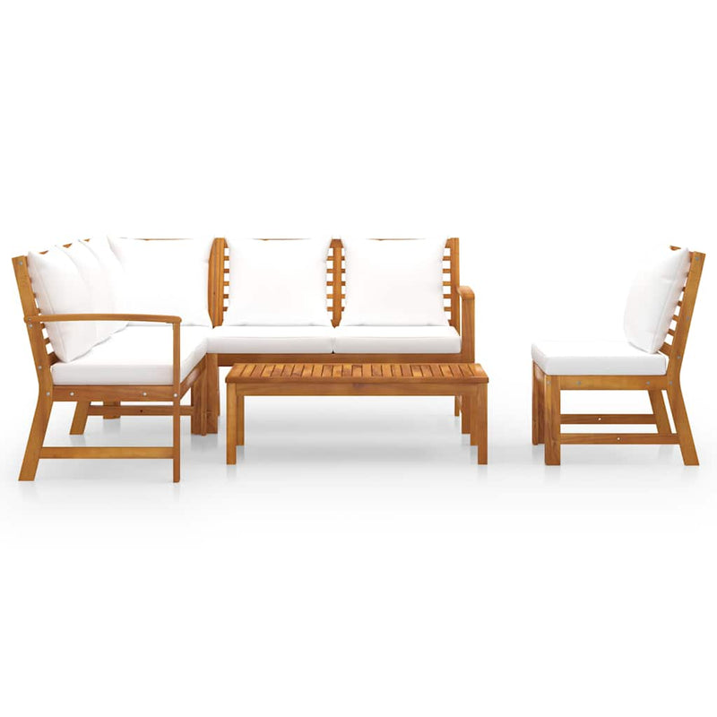 Set mobilier de grădină cu perne crem, 5 piese, lemn de acacia