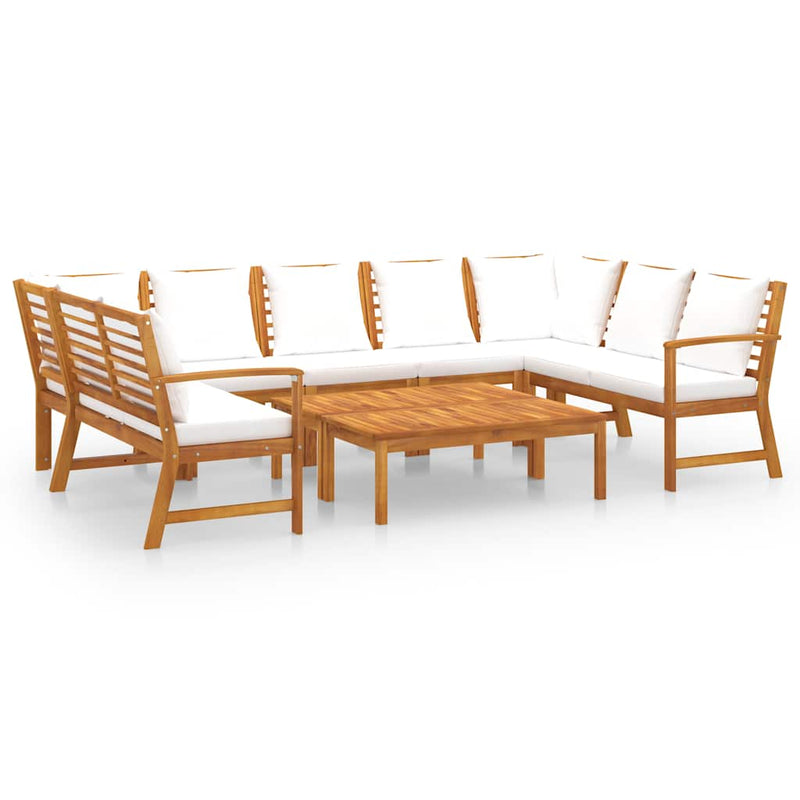 Set mobilier grădină cu perne, 9 piese, crem, lemn de acacia