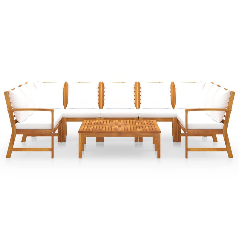 Set mobilier grădină cu perne, 9 piese, crem, lemn de acacia