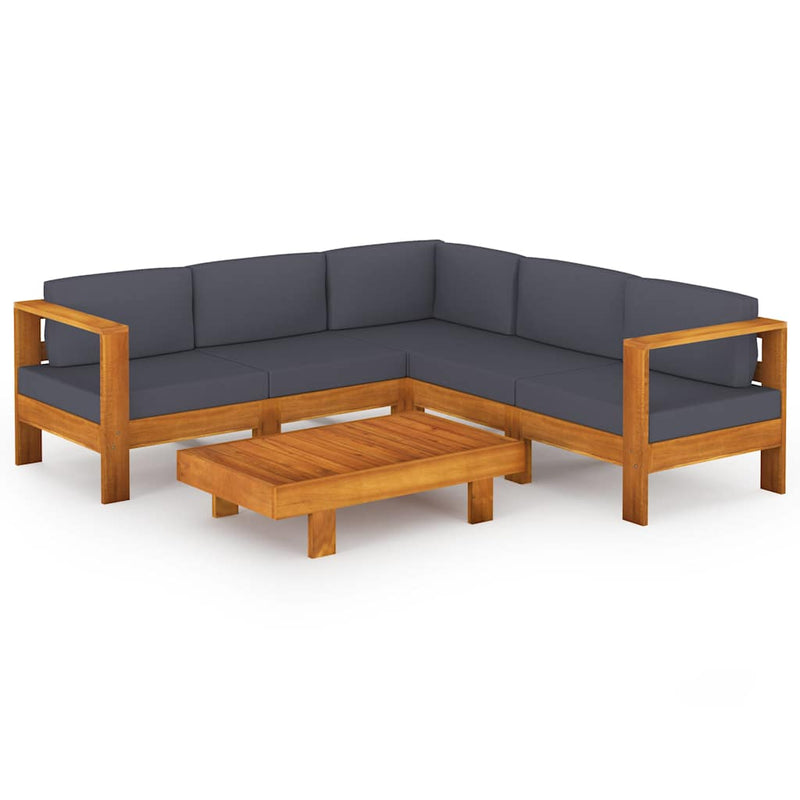 Set mobilier grădină perne, gri închis, 6 piese, lemn acacia