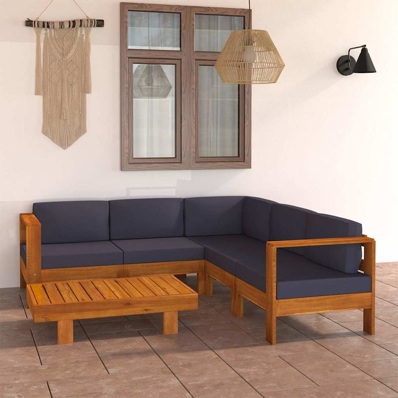 Set mobilier grădină perne, gri închis, 6 piese, lemn acacia