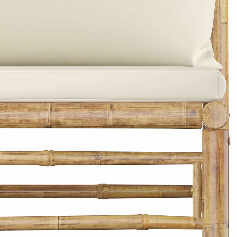 Set mobilier de grădină cu perne alb crem, 6 piese, bambus