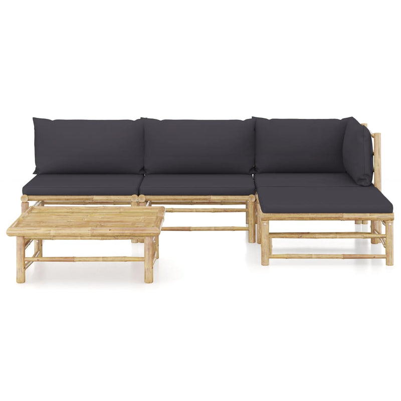 Set mobilier de grădină cu perne gri închis, 5 piese, bambus