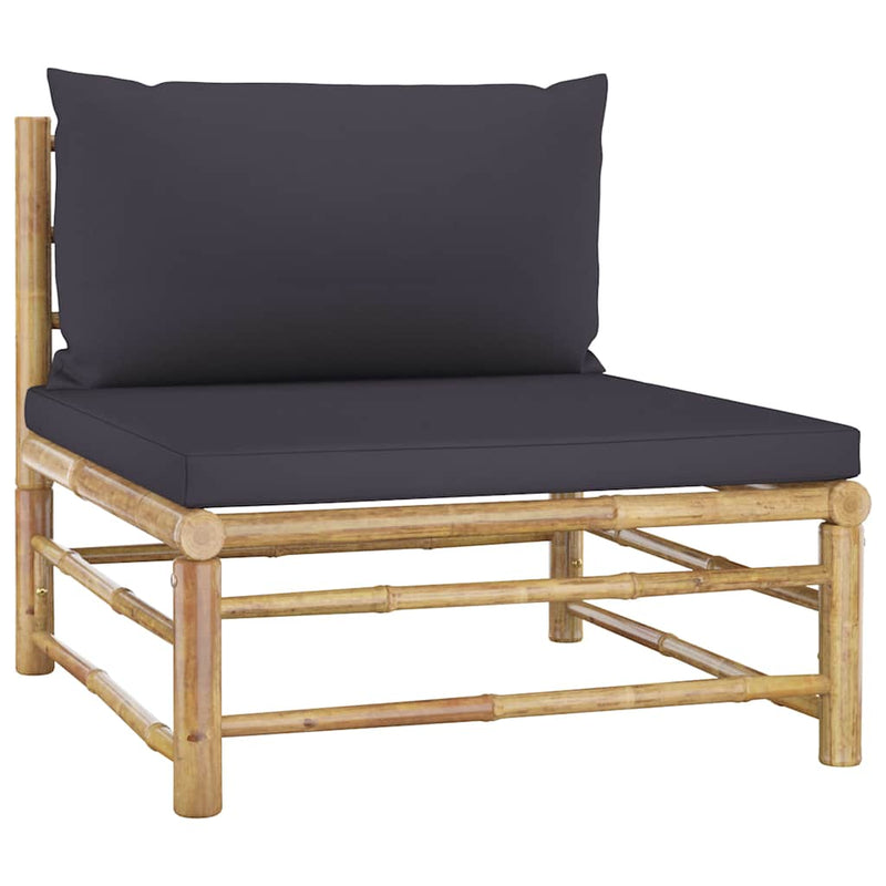 Set mobilier de grădină cu perne gri închis, 5 piese, bambus