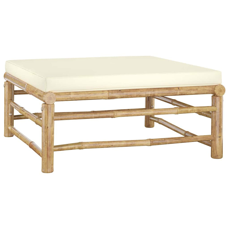 Set mobilier de grădină cu perne alb crem, 5 piese, bambus