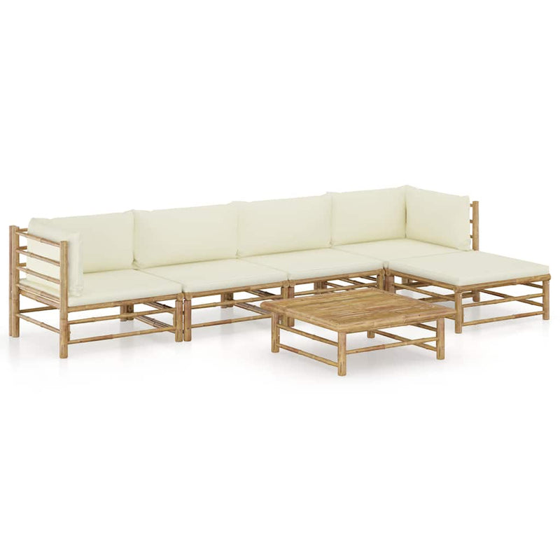 Set mobilier de grădină cu perne alb crem, 6 piese, bambus