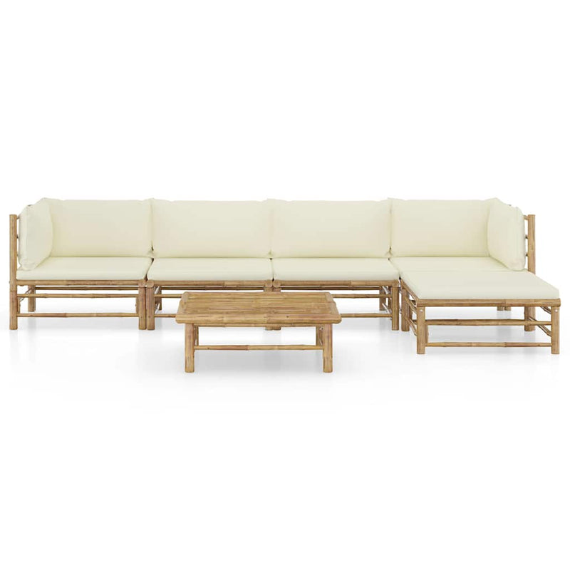 Set mobilier de grădină cu perne alb crem, 6 piese, bambus